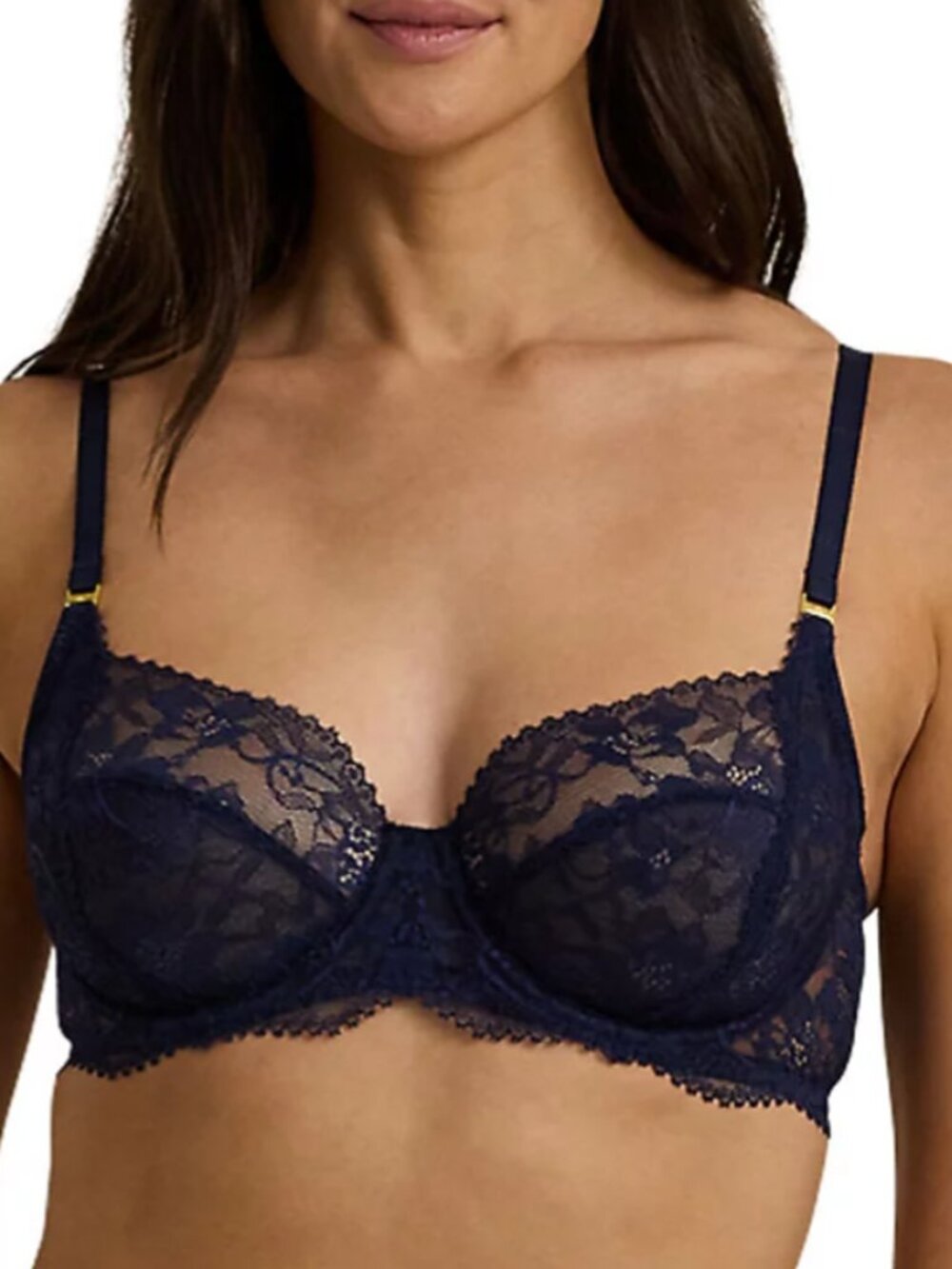 Lauren Ralph Lauren Lace Bra 36C Navy Unlined Full Coverage NWT